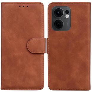 For OPPO Reno13 F 4G / 5G Skin Feel Pure Color Flip Leather Phone Case(Brown)