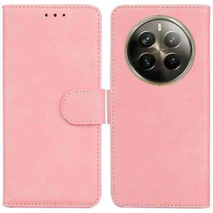 For Realme 12 Pro+ Global Skin Feel Pure Color Flip Leather Phone Case(Pink)