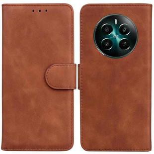 For Realme 12+ Skin Feel Pure Color Flip Leather Phone Case(Brown)