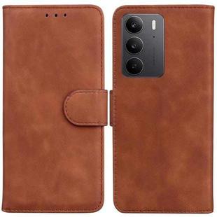 For Realme C75 Skin Feel Pure Color Flip Leather Phone Case(Brown)