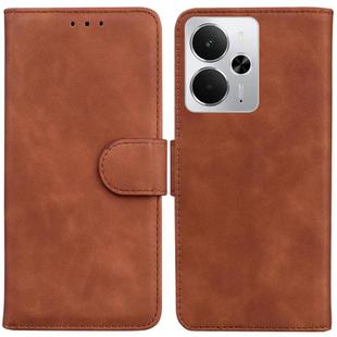 For Realme 14 Skin Feel Pure Color Flip Leather Phone Case(Brown)