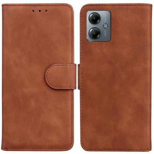 For Motorola Moto G14 Skin Feel Pure Color Flip Leather Phone Case(Brown)