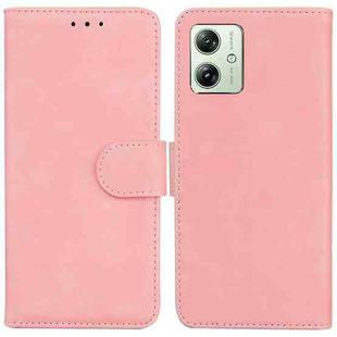 For Motorola Moto G54 Skin Feel Pure Color Flip Leather Phone Case(Pink)