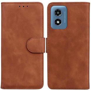 For Motorola Moto G Play 4G 2024 Skin Feel Pure Color Flip Leather Phone Case(Brown)