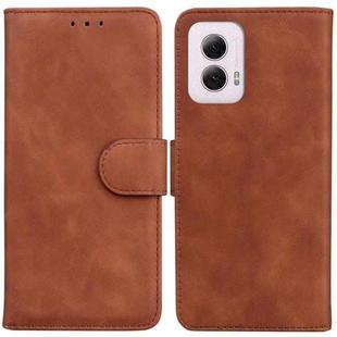 For Motorola Moto G Power 5G 2024 Skin Feel Pure Color Flip Leather Phone Case(Brown)