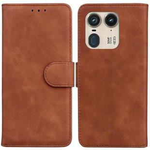 For Motorola Edge 50 Ultra Skin Feel Pure Color Flip Leather Phone Case(Brown)