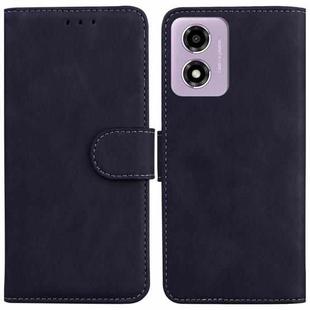 For Motorola Moto G04s / Moto E14 Skin Feel Pure Color Flip Leather Phone Case(Black)