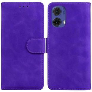 For Motorola Moto G85 Skin Feel Pure Color Flip Leather Phone Case(Purple)