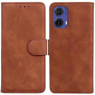 For Motorola Moto G85 Skin Feel Pure Color Flip Leather Phone Case(Brown)