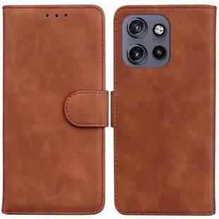 For Motorola Edge 50 Neo 5G Global Skin Feel Pure Color Flip Leather Phone Case(Brown)