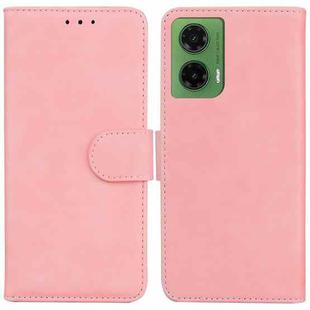 For Motorola Moto G35 Skin Feel Pure Color Flip Leather Phone Case(Pink)