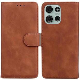 For Motorola Moto G75 5G Skin Feel Pure Color Flip Leather Phone Case(Brown)