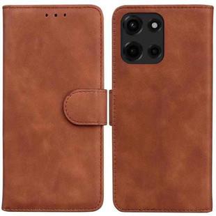 For Motorola Moto G 5G 2025 Skin Feel Pure Color Flip Leather Phone Case(Brown)