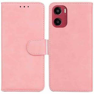 For Motorola Moto G05 / E15 Skin Feel Pure Color Flip Leather Phone Case(Pink)