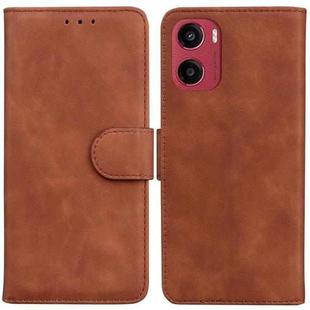 For Motorola Moto G05 / E15 Skin Feel Pure Color Flip Leather Phone Case(Brown)