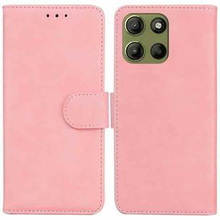 For Motorola Moto G15 Skin Feel Pure Color Flip Leather Phone Case(Pink)