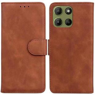 For Motorola Moto G15 Skin Feel Pure Color Flip Leather Phone Case(Brown)