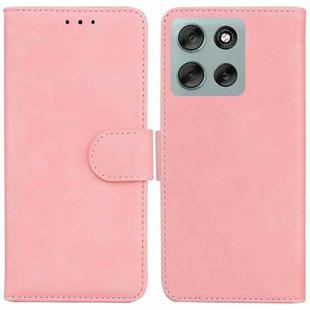 For Motorola Moto G56 5G / G66j 5G / G66y 5G Skin Feel Pure Color Flip Leather Phone Case(Pink)