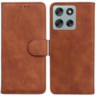 For Motorola Moto G56 5G / G66j 5G / G66y 5G Skin Feel Pure Color Flip Leather Phone Case(Brown)