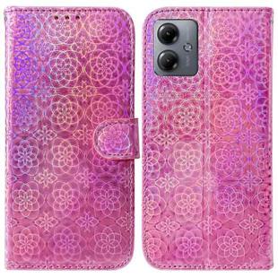 For Motorola Moto G14 Colorful Magnetic Buckle Leather Phone Case(Pink)