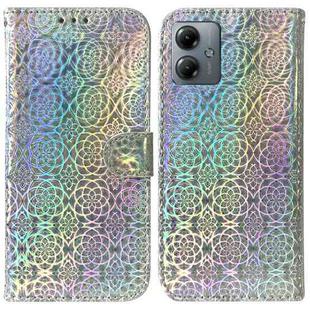 For Motorola Moto G14 Colorful Magnetic Buckle Leather Phone Case(Silver)