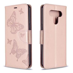 For LG K51 Two Butterflies Embossing Pattern Horizontal Flip Leather Case with Holder & Card Slot & Wallet & Lanyard(Rose Gold)