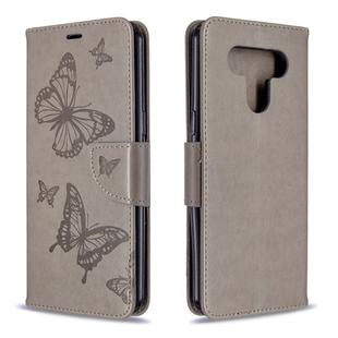 For LG K51 Two Butterflies Embossing Pattern Horizontal Flip Leather Case with Holder & Card Slot & Wallet & Lanyard(Grey)