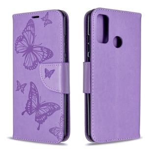 For Huawei P Smart (2020) Two Butterflies Embossing Pattern Horizontal Flip Leather Case with Holder & Card Slot & Wallet & Lanyard(Purple)