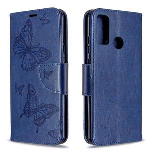 For Huawei P Smart (2020) Two Butterflies Embossing Pattern Horizontal Flip Leather Case with Holder & Card Slot & Wallet & Lanyard(Dark Blue)