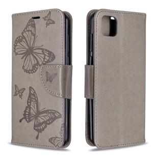 For Huawei Y5P / Honor 9S Two Butterflies Embossing Pattern Horizontal Flip Leather Case with Holder & Card Slot & Wallet & Lanyard(Grey)