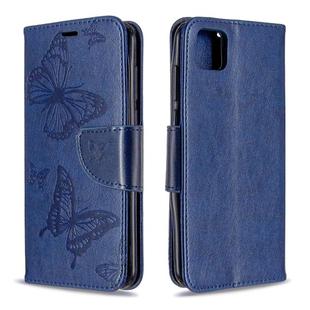 For Huawei Y5P / Honor 9S Two Butterflies Embossing Pattern Horizontal Flip Leather Case with Holder & Card Slot & Wallet & Lanyard(Dark Blue)