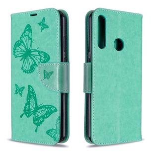 For Huawei Y6P Two Butterflies Embossing Pattern Horizontal Flip Leather Case with Holder & Card Slot & Wallet & Lanyard(Green)