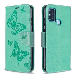 For Huawei Honor 9A Two Butterflies Embossing Pattern Horizontal Flip Leather Case with Holder & Card Slot & Wallet & Lanyard(Green)