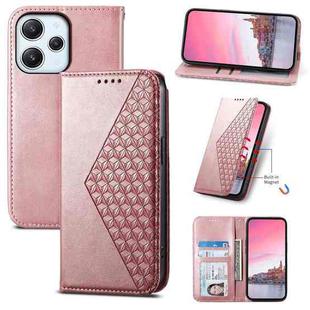 For Xiaomi Redmi 12 Cubic Grid Calf Texture Magnetic Leather Phone Case(Rose Gold)