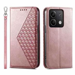 For Xiaomi Redmi Note 13 5G Cubic Grid Calf Texture Magnetic Leather Phone Case(Rose Gold)