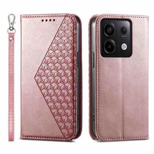 For Xiaomi Redmi Note 13 Pro 5G Cubic Grid Calf Texture Magnetic Leather Phone Case(Rose Gold)