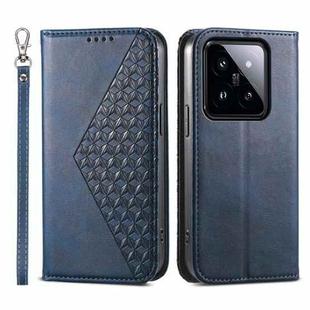 For Xiaomi 14 Pro Cubic Grid Calf Texture Magnetic Leather Phone Case(Blue)