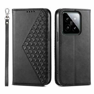 For Xiaomi 14 Cubic Grid Calf Texture Magnetic Leather Phone Case(Black)