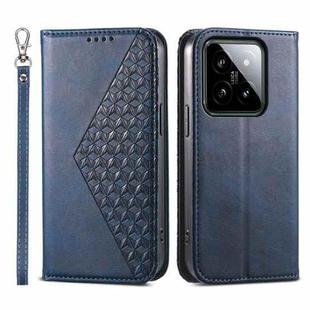 For Xiaomi 14 Cubic Grid Calf Texture Magnetic Leather Phone Case(Blue)