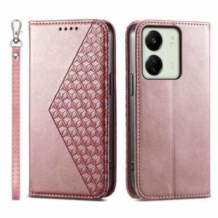 For Xiaomi Redmi 13C Cubic Grid Calf Texture Magnetic Leather Phone Case(Rose Gold)