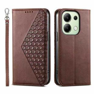 For Xiaomi Redmi Note 13 4G Cubic Grid Calf Texture Magnetic Leather Phone Case(Brown)