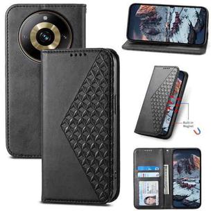 For Realme 11 Pro Cubic Grid Calf Texture Magnetic Leather Phone Case(Black)