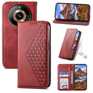 For Realme 11 Pro Cubic Grid Calf Texture Magnetic Leather Phone Case(Red)