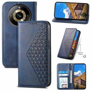 For Realme 11 Pro Cubic Grid Calf Texture Magnetic Leather Phone Case(Blue)