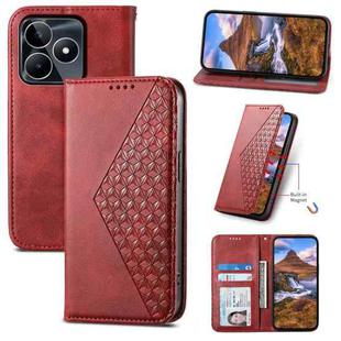 For Realme C53 Cubic Grid Calf Texture Magnetic Leather Phone Case(Red)