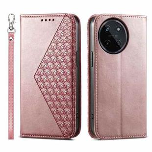 For Realme 11 4G Cubic Grid Calf Texture Magnetic Leather Phone Case(Rose Gold)