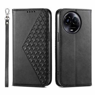 For Realme 11 5G Cubic Grid Calf Texture Magnetic Leather Phone Case(Black)
