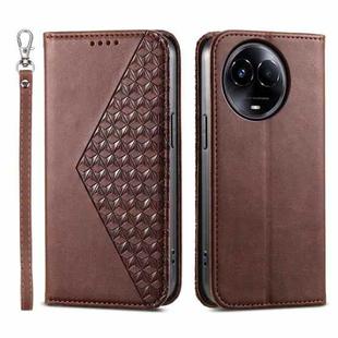 For Realme 11 5G Cubic Grid Calf Texture Magnetic Leather Phone Case(Brown)