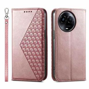 For Realme 11 5G Cubic Grid Calf Texture Magnetic Leather Phone Case(Rose Gold)