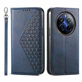 For Realme 12 Pro+ Cubic Grid Calf Texture Magnetic Leather Phone Case(Blue)